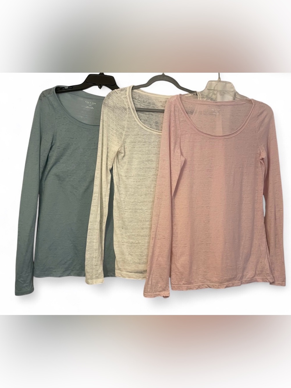 Pure and Good Sheer Long Sleeve Tops Womens Size Large Blue, White and Pink